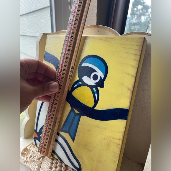 Yellow & Blue Bird Wall Art Hand Painted on Wood - Picture 5 of 12